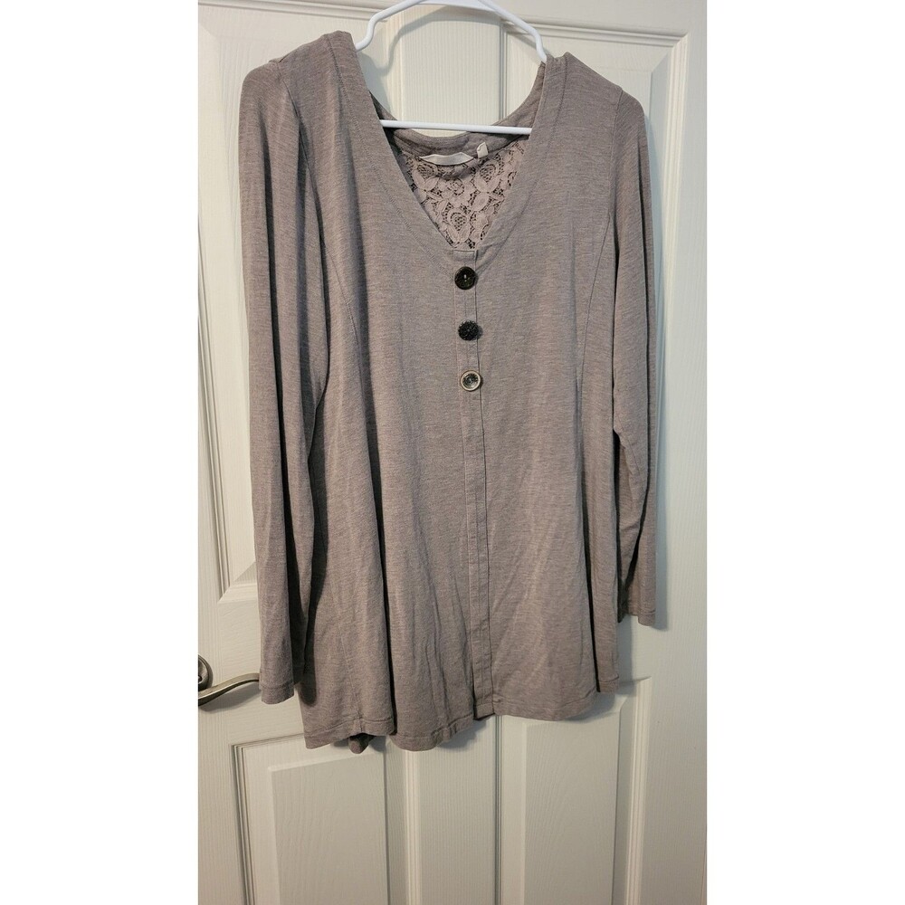 Soft Surroundings Maddalena Lace Back Tunic Top Medium Taupe Modal 2CM61